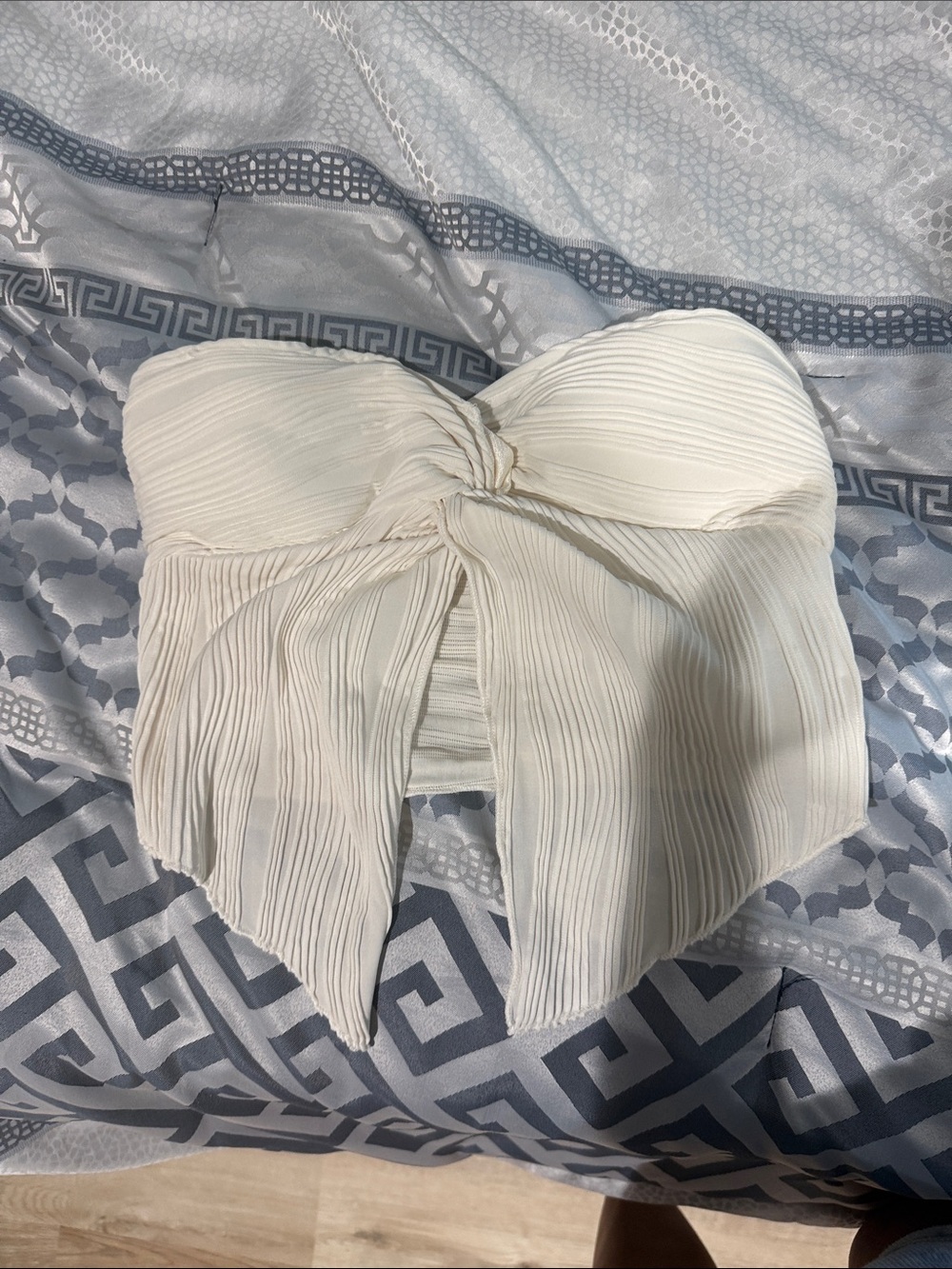 Strapless Pleated Tie-Front Top - White